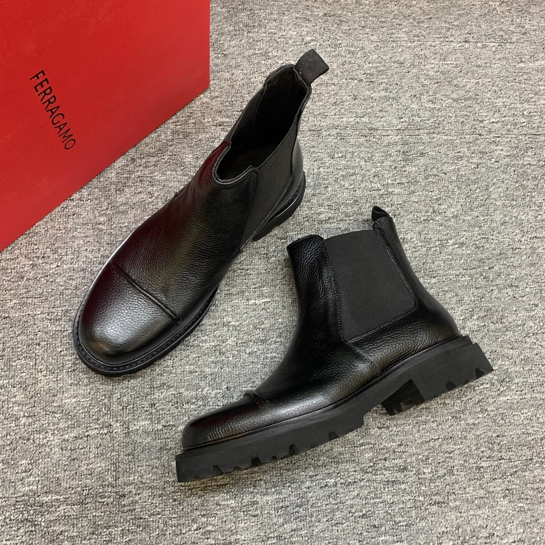 Men's shoes 💰960 🎁🎁🎁😈[Ferragamo] Men's high-top boots, the latest hot style, 1:1 original purchase quality, top quality, imported cowhide for the uppers, imported cowhide for the lining and feet, with original lightweight foam outsole, matching code 39-44, (38, 45 custom-made, non-refundable)
